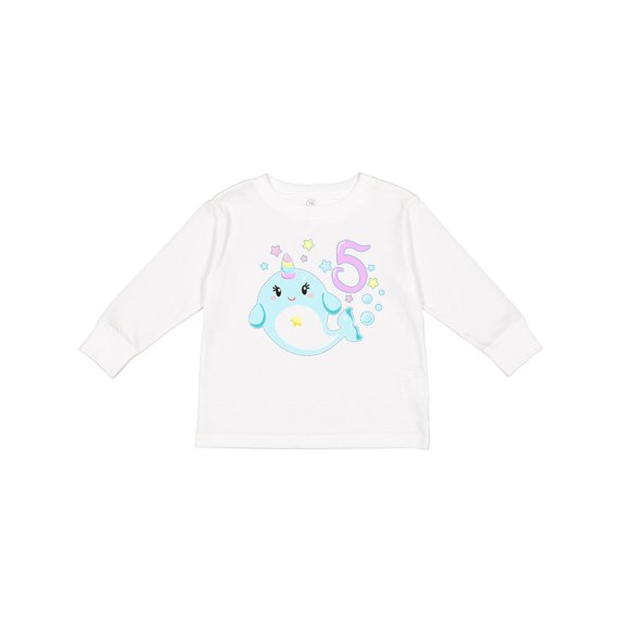 Inktastic Happy 5th Birthday with Cute Narwhal Stars and Bubbles Boys or Girls Long Sleeve Toddler T-Shirt