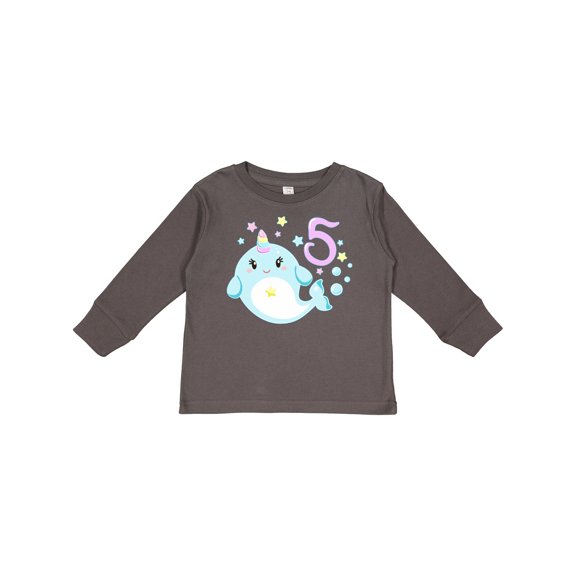 Inktastic Happy 5th Birthday with Cute Narwhal Stars and Bubbles Boys or Girls Long Sleeve Toddler T-Shirt