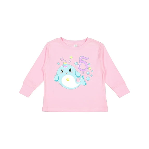 Inktastic Happy 5th Birthday with Cute Narwhal Stars and Bubbles Boys or Girls Long Sleeve Toddler T-Shirt