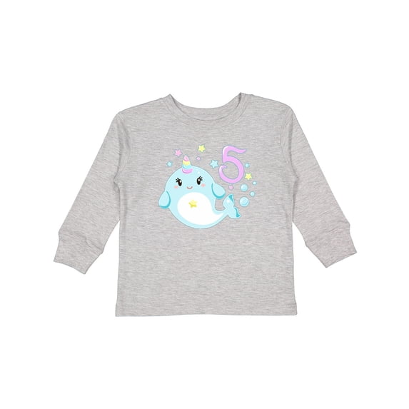 Inktastic Happy 5th Birthday with Cute Narwhal Stars and Bubbles Boys or Girls Long Sleeve Toddler T-Shirt