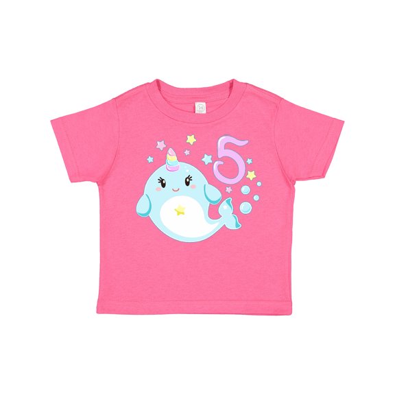 Inktastic Happy 5th Birthday with Cute Narwhal Stars and Bubbles Boys or Girls Toddler T-Shirt