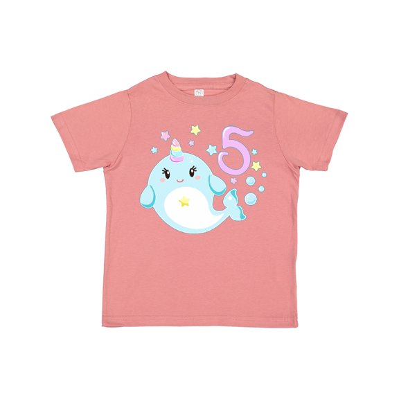 Inktastic Happy 5th Birthday with Cute Narwhal Stars and Bubbles Boys or Girls Toddler T-Shirt