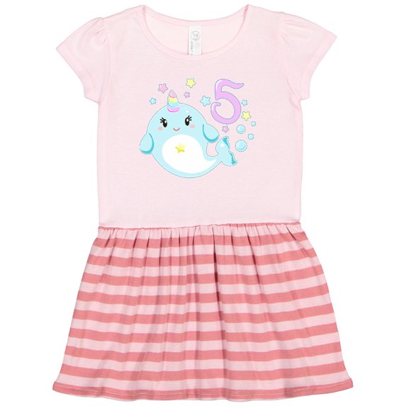 Inktastic Happy 5th Birthday with Cute Narwhal Stars and Bubbles Gift Toddler Girl Dress