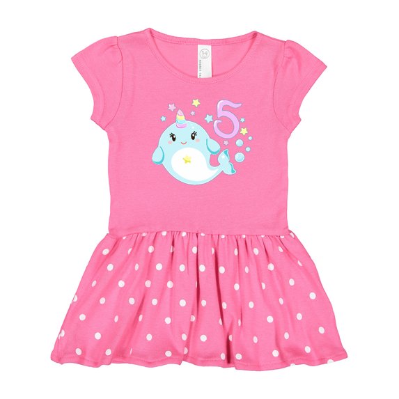 Inktastic Happy 5th Birthday with Cute Narwhal Stars and Bubbles Girls Toddler Dress