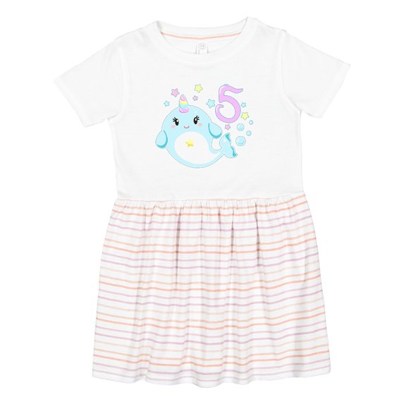 Inktastic Happy 5th Birthday with Cute Narwhal Stars and Bubbles Girls Toddler Dress