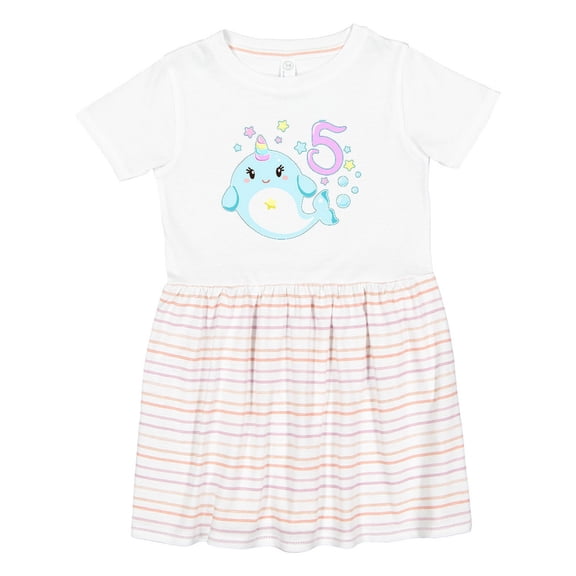 Inktastic Happy 5th Birthday with Cute Narwhal Stars and Bubbles Girls Toddler Dress