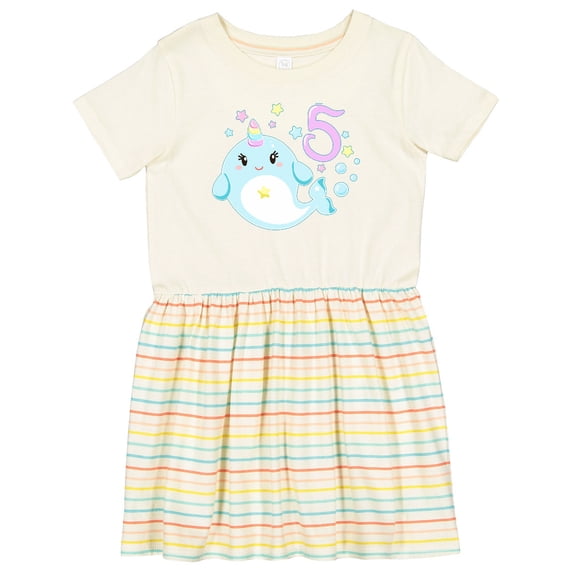 Inktastic Happy 5th Birthday with Cute Narwhal Stars and Bubbles Girls Toddler Dress