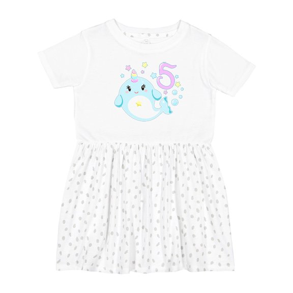 Inktastic Happy 5th Birthday with Cute Narwhal Stars and Bubbles Girls Toddler Dress