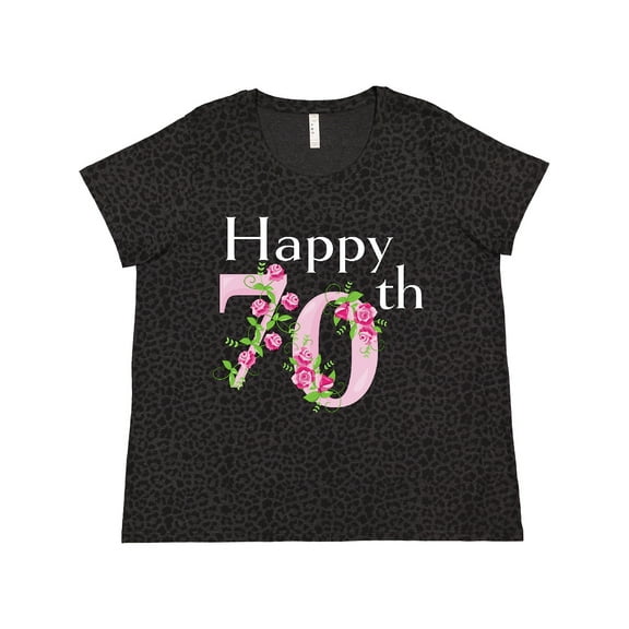 Inktastic Happy 70th Birthday with Roses Women's Plus Size T-Shirt