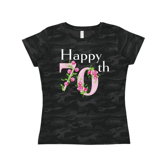 Inktastic Happy 70th Birthday with Roses Women's T-Shirt