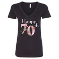 thumbnail image 1 of Inktastic Happy 70th Birthday with Roses Women's V-Neck T-Shirt, 1 of 5