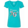 thumbnail image 1 of Inktastic Happy 70th Birthday with Roses Women's V-Neck T-Shirt, 1 of 5