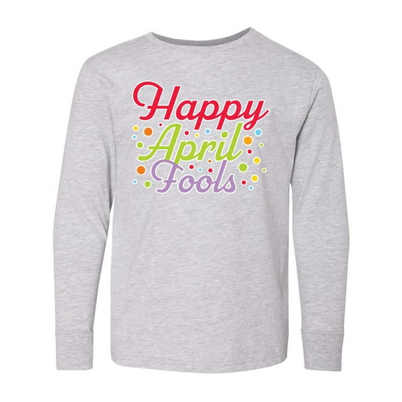 Inktastic Happy April Fools with Colorful Dots Long Sleeve Youth T-Shirt