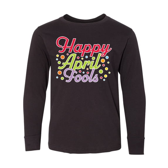 Inktastic Happy April Fools with Colorful Dots Long Sleeve Youth T-Shirt