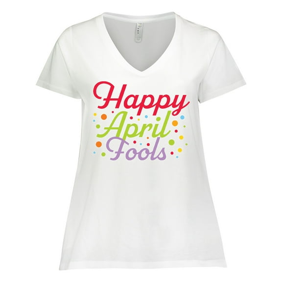 Inktastic Happy April Fools with Colorful Dots Women's Plus Size V-Neck T-Shirt