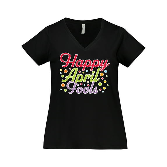 Inktastic Happy April Fools with Colorful Dots Women's Plus Size V-Neck T-Shirt