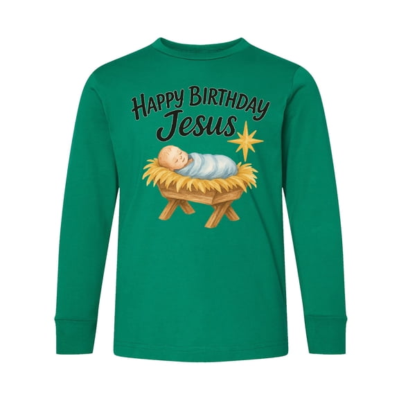 Inktastic Happy Birthday Jesus Nativity Christmas Long Sleeve Youth T-Shirt
