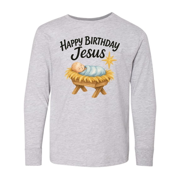 Inktastic Happy Birthday Jesus Nativity Christmas Long Sleeve Youth T-Shirt