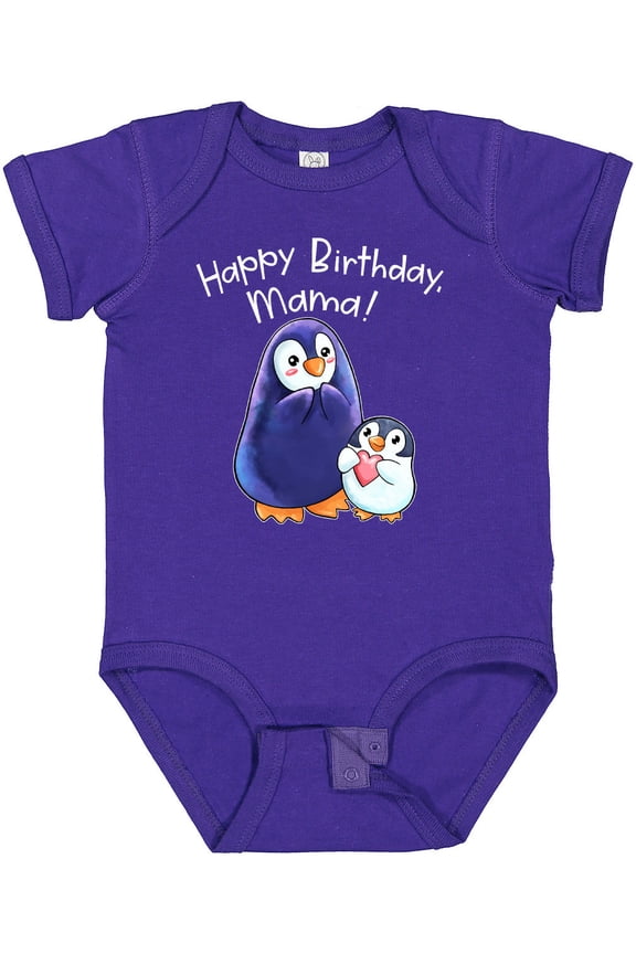 Happy Birthday, Mama- Cute Penguins Boys or Girls Baby Bodysuit