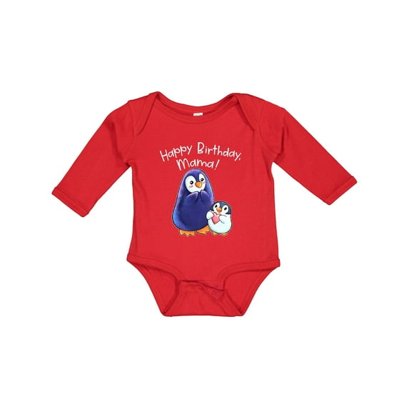 Inktastic Happy Birthday, Mama- Cute Penguins Boys or Girls Long Sleeve Baby Bodysuit
