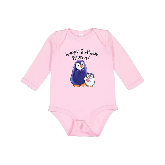 Inktastic Happy Birthday, Mama Cute Penguins Boys or Girls Long Sleeve Baby Bodysuit