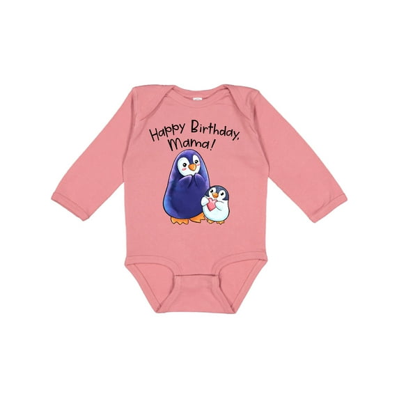 Inktastic Happy Birthday, Mama Cute Penguins Boys or Girls Long Sleeve Baby Bodysuit