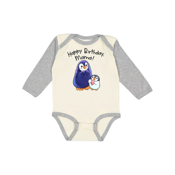 Inktastic Happy Birthday, Mama Cute Penguins Boys or Girls Long Sleeve Baby Bodysuit