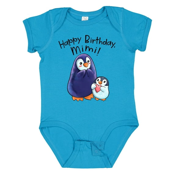 Inktastic Happy Birthday, Mimi Cute Penguins Boys or Girls Baby Bodysuit