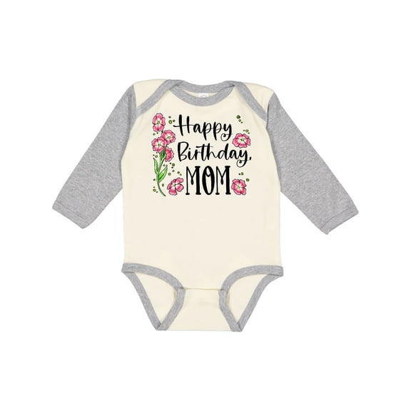 Inktastic Happy Birthday, Mom Pink Flowers Boys or Girls Long Sleeve Baby Bodysuit