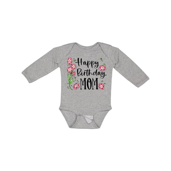 Inktastic Happy Birthday, Mom Pink Flowers Boys or Girls Long Sleeve Baby Bodysuit