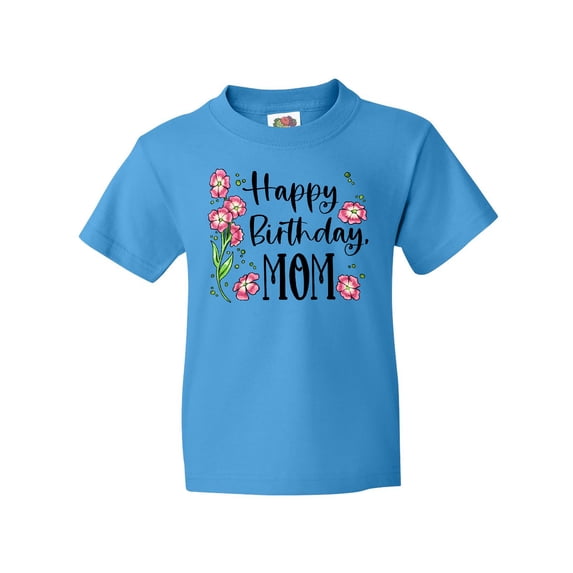 Inktastic Happy Birthday, Mom Pink Flowers Youth T-Shirt