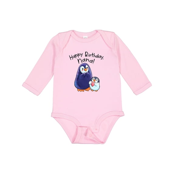 Inktastic Happy Birthday, Nana- Cute Penguins Boys or Girls Long Sleeve Baby Bodysuit