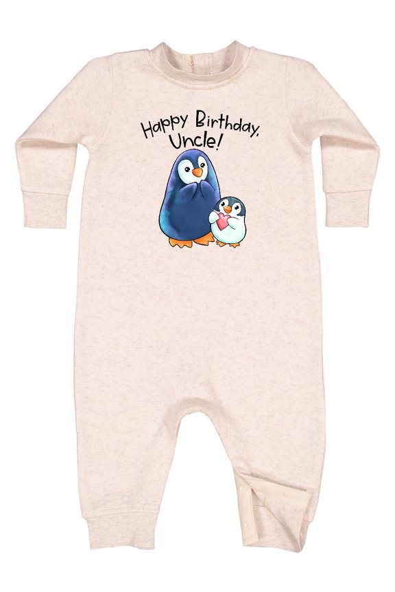Happy Birthday, Uncle Cute Penguins Baby Fleece Romper