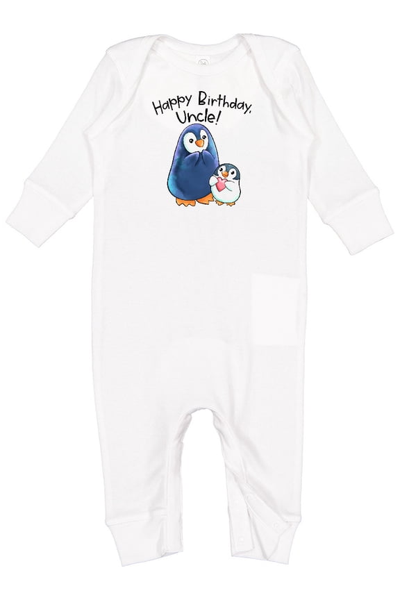 Happy Birthday, Uncle Cute Penguins Baby Romper Coveralls