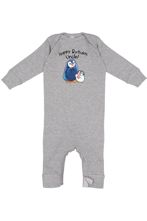 Happy Birthday, Uncle Cute Penguins Baby Romper Coveralls
