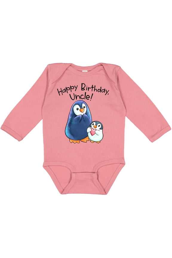 Happy Birthday, Uncle Cute Penguins Boys or Girls Long Sleeve Baby Bodysuit