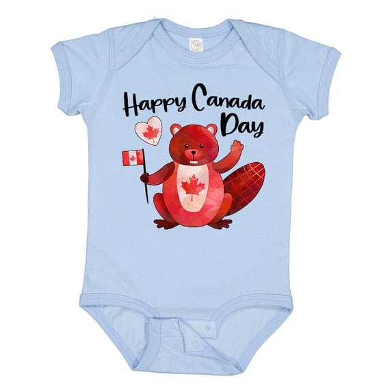 Inktastic Happy Canada Day Cute Red Beaver with Canadian Flag Boys or Girls Baby Bodysuit