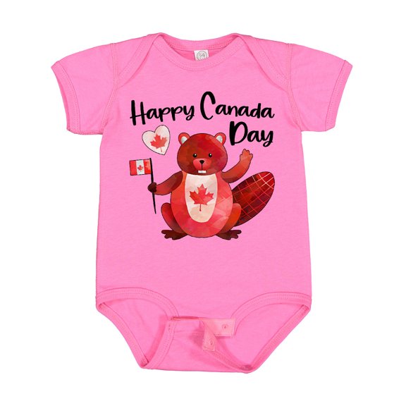 Inktastic Happy Canada Day Cute Red Beaver with Canadian Flag Boys or Girls Baby Bodysuit