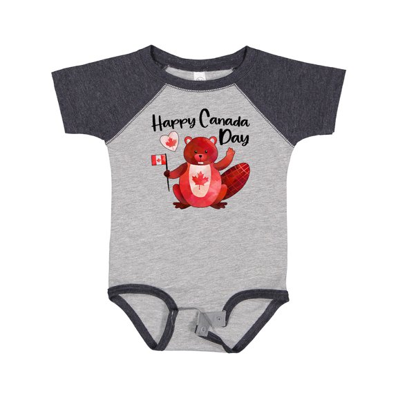 Inktastic Happy Canada Day Cute Red Beaver with Canadian Flag Boys or Girls Baby Bodysuit