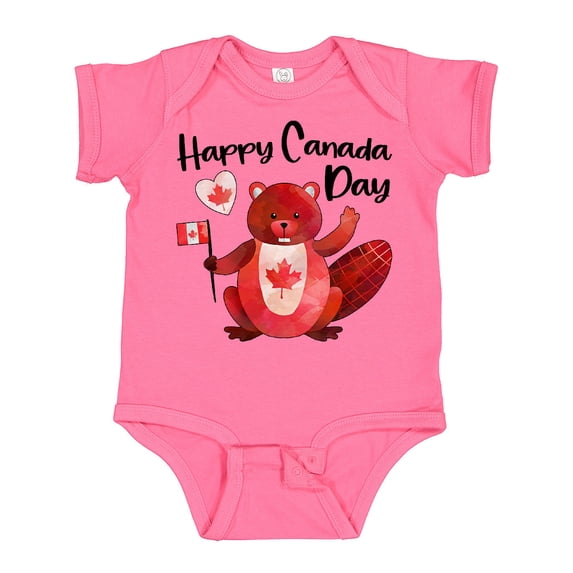 Inktastic Happy Canada Day Cute Red Beaver with Canadian Flag Boys or Girls Baby Bodysuit