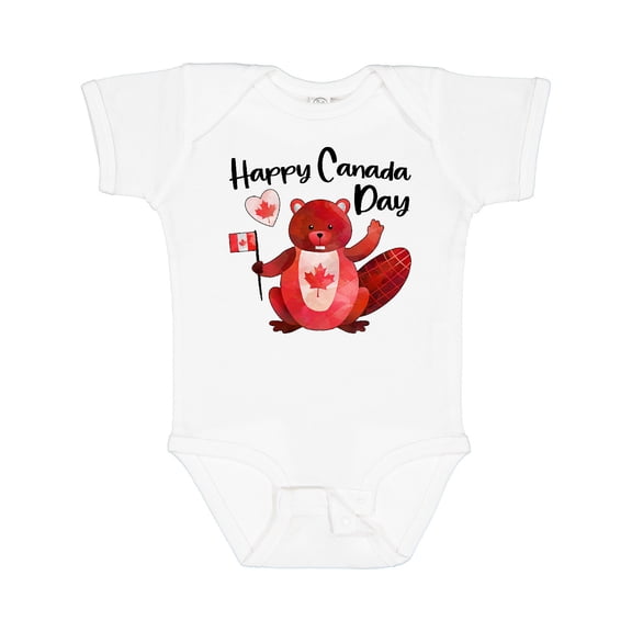 Inktastic Happy Canada Day Cute Red Beaver with Canadian Flag Boys or Girls Baby Bodysuit