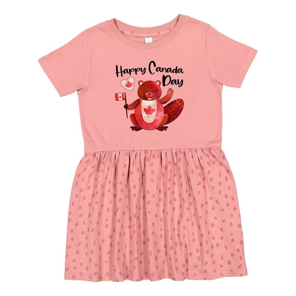 Inktastic Happy Canada Day Cute Red Beaver with Canadian Flag Girls Toddler Dress