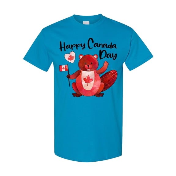 Inktastic Happy Canada Day Cute Red Beaver with Canadian Flag T-Shirt