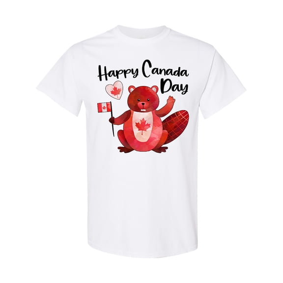 Inktastic Happy Canada Day Cute Red Beaver with Canadian Flag T-Shirt