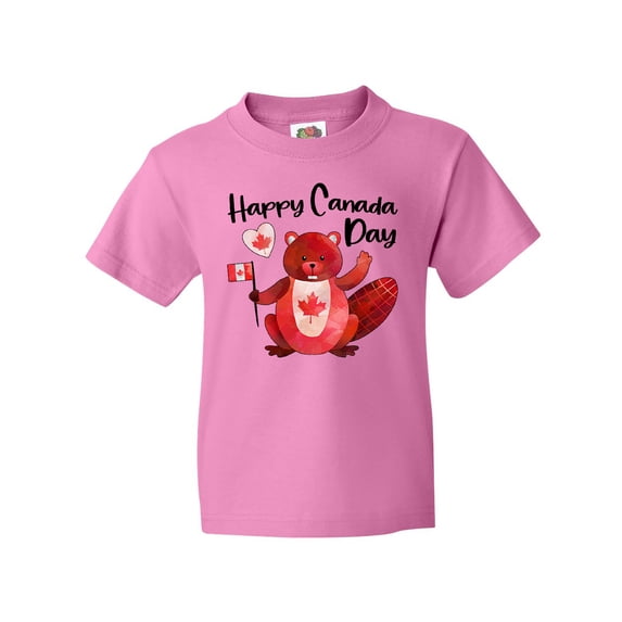 Inktastic Happy Canada Day Cute Red Beaver with Canadian Flag Youth T-Shirt