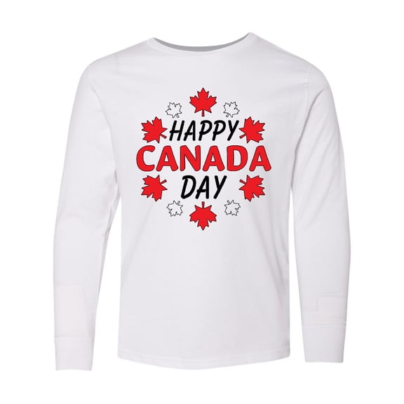 Inktastic Happy Canada Day- maple leaf circle Long Sleeve Youth T-Shirt
