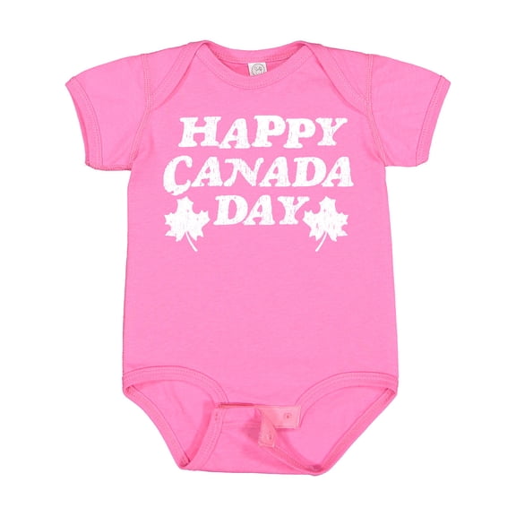 Inktastic Happy Canada Day with Distressed Maple Leaves Boys or Girls Baby Bodysuit