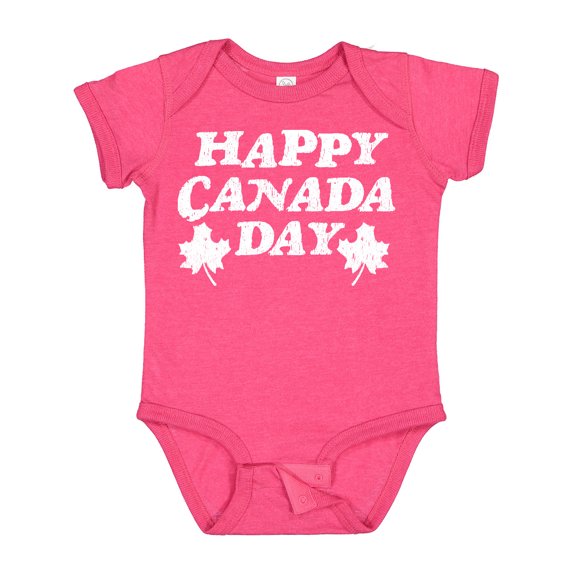 Inktastic Happy Canada Day with Distressed Maple Leaves Boys or Girls Baby Bodysuit