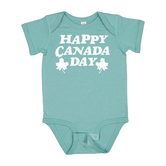 Inktastic Happy Canada Day with Distressed Maple Leaves Boys or Girls Baby Bodysuit