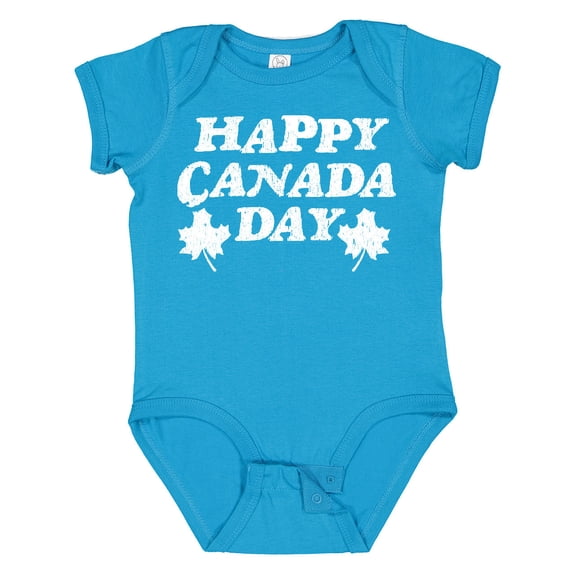Inktastic Happy Canada Day with Distressed Maple Leaves Boys or Girls Baby Bodysuit